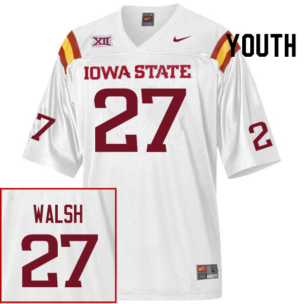 Youth #27 Tripp Walsh Iowa State Cyclones College Football Jerseys Stitched Sale-White - Click Image to Close